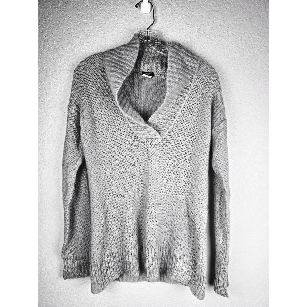 J. Crew Womens Dolce Shawl‎ Collar Mohair Wool Blend Sweater Light Gray Size XS